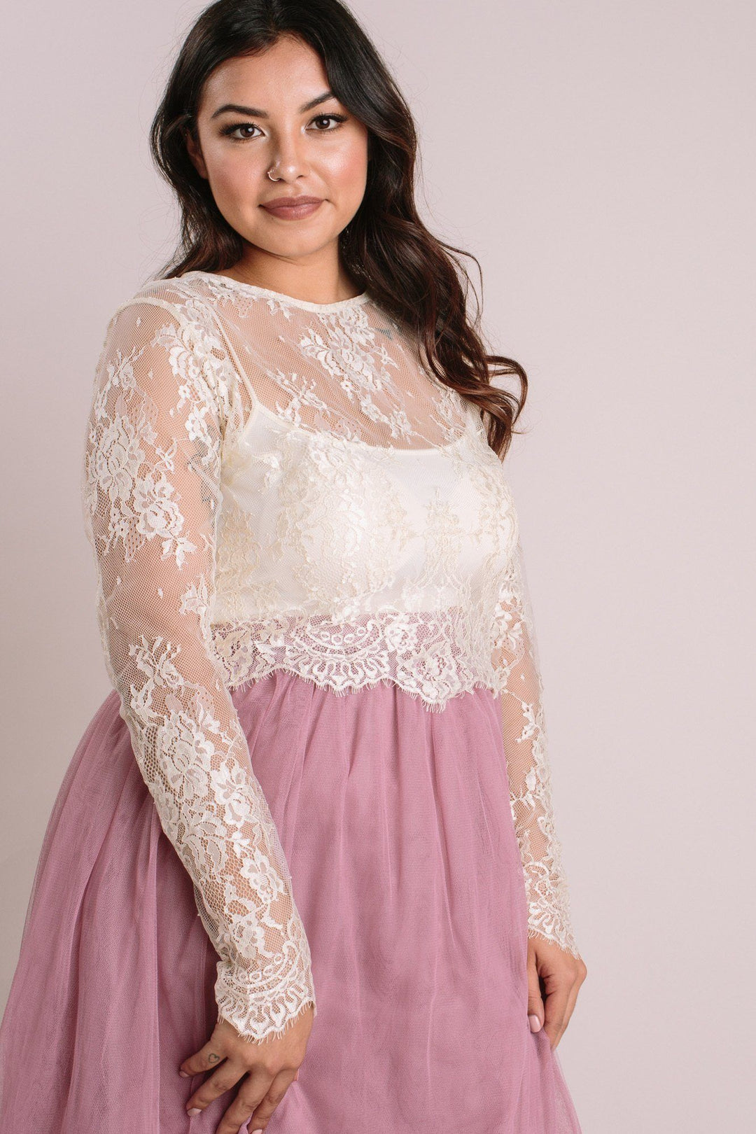 Lace Crop Top with Long Sleeves - Amelia - Morning Lavender Online Boutique