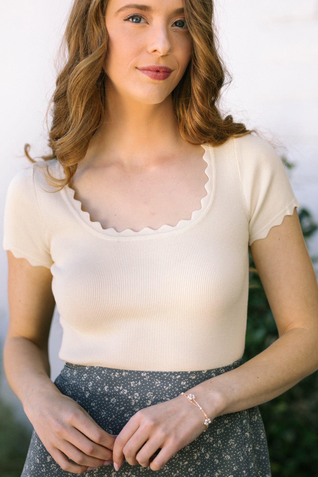 Sharon Scalloped Cropped Top - Morning Lavender Boutique Tops