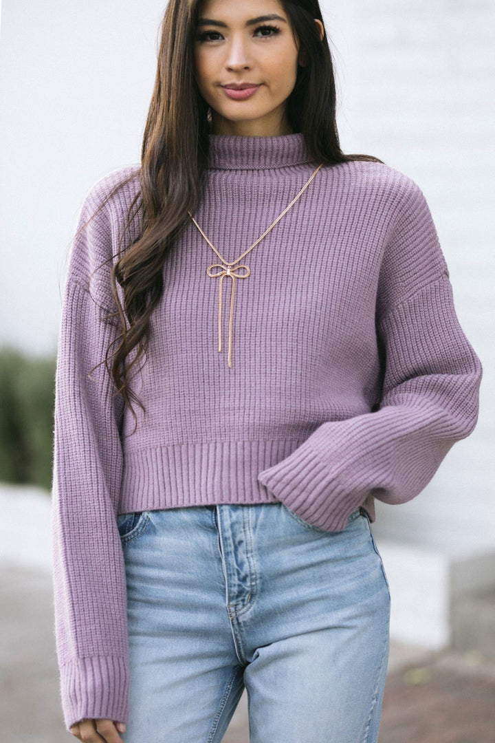 Trish Cropped Turtleneck Sweater Sweaters Listicle Lavender Small 