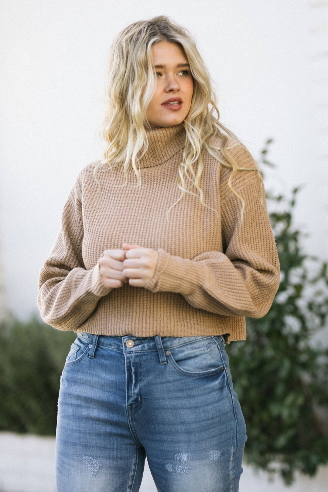 Jenny Cropped Turtleneck Sweaters HYFVE Taupe Small 
