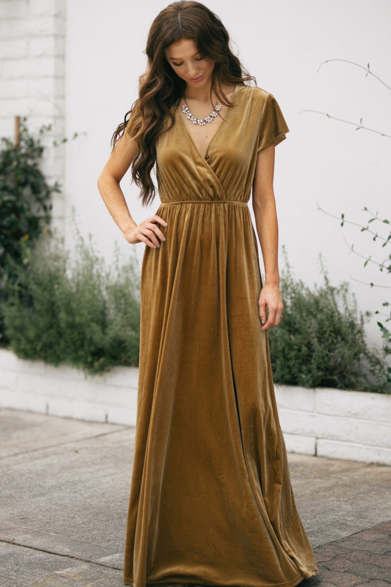 3/4 Length Sleeve Front Slit Velvet Evening Dress - Ever-Pretty US