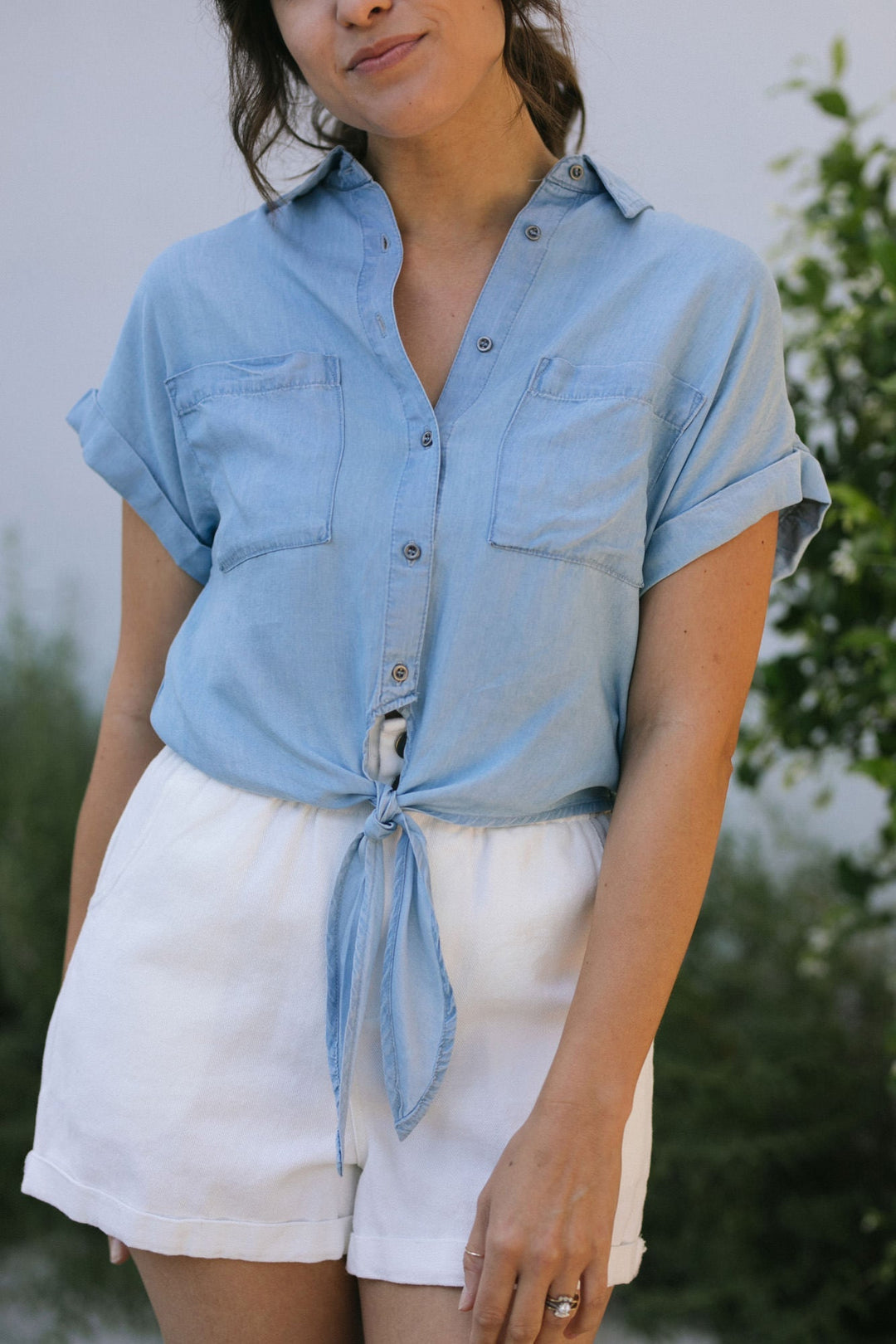 Miley Tie Front Shirt Tops Papercrane Lt Blue Small