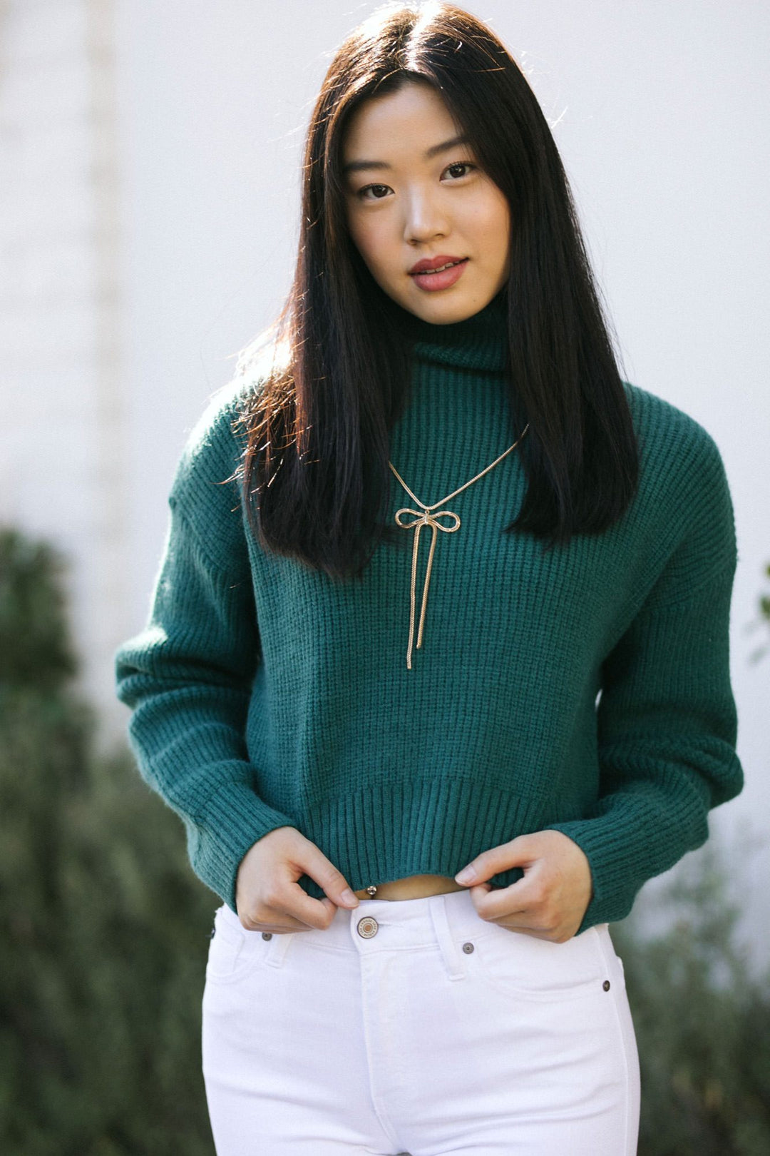 Trish Cropped Turtleneck Sweater Sweaters Listicle Deep Green Small 