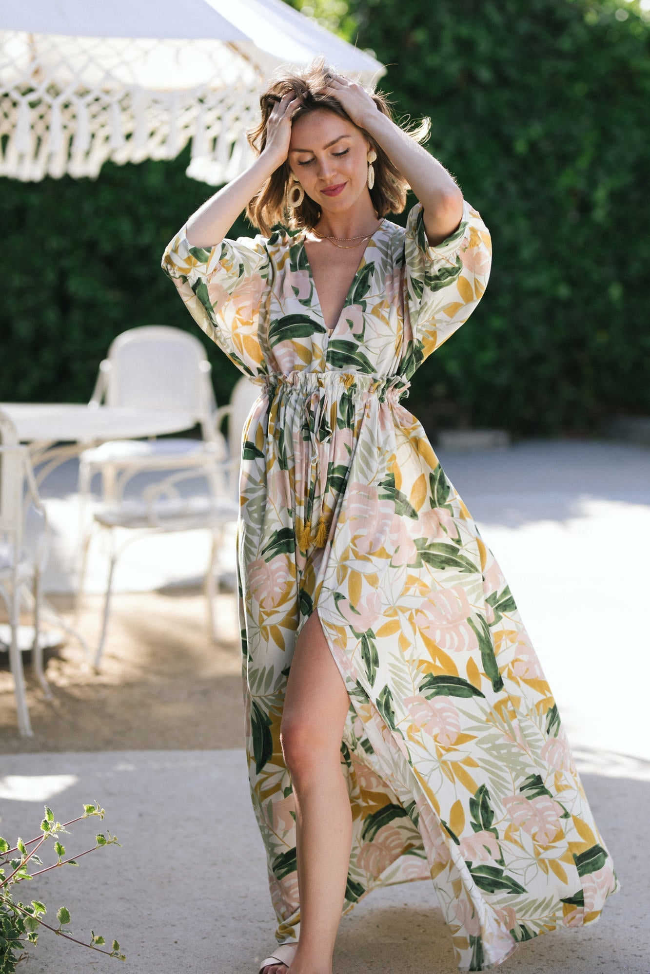 Maxi dress with palm on sale leaves