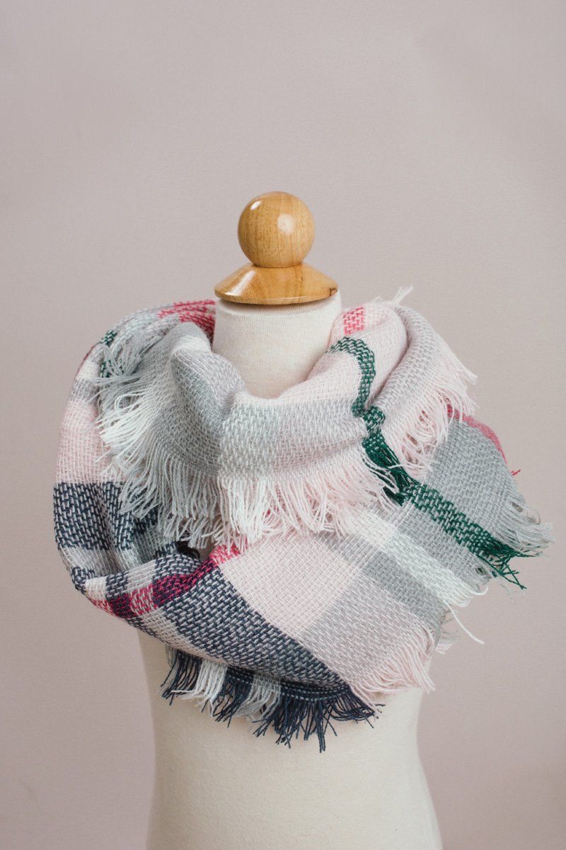 Kids Pink Plaid Infinity Scarf Scarves Leto Collection Light Pink 