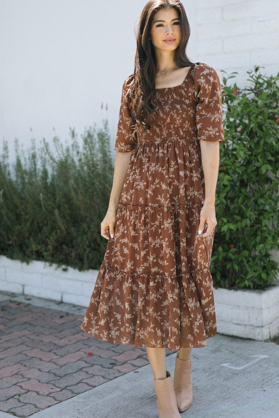 Tammy Smocked Midi Dress Dresses Mikarose Mocha X-Small
