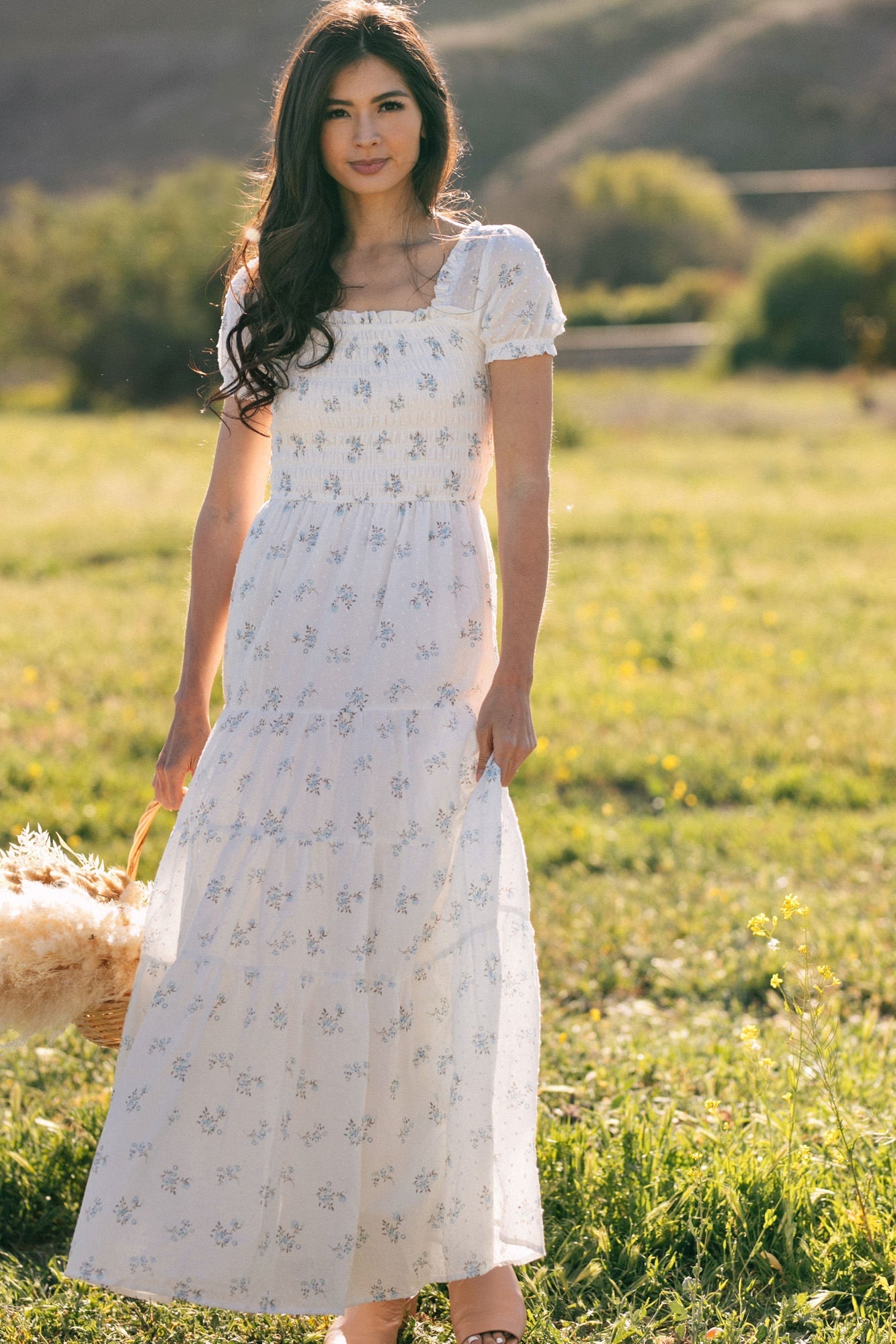 White smocked maxi outlet dress