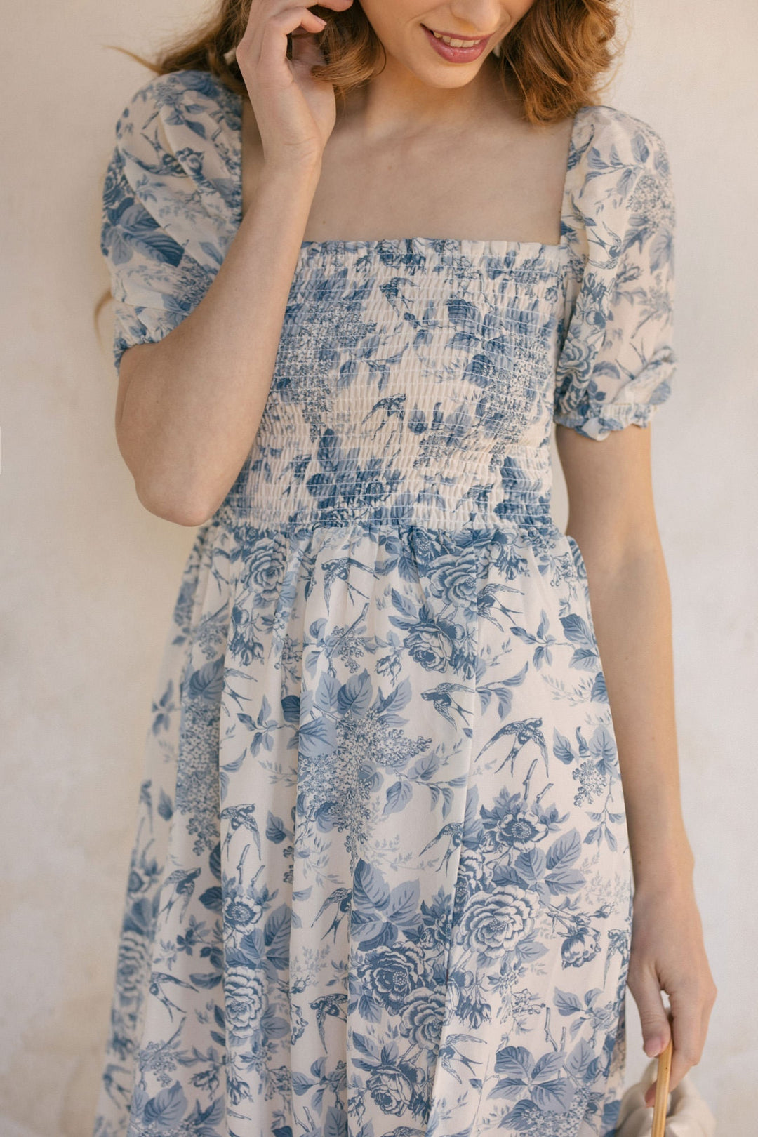 smocked winter dresses Baltic Born Womens Jacie Smocked Midi Dress | Light Blue