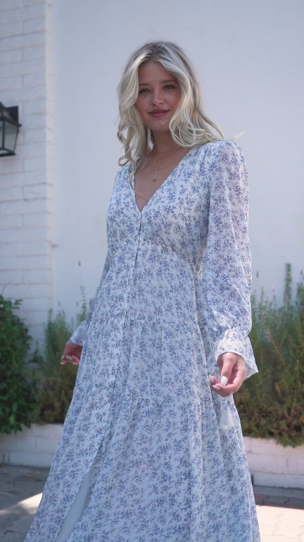 Floral Maxi Dress with Long Sleeves - Helena - Morning Lavender Online  Boutique