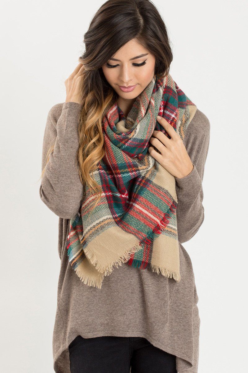 Holly Beige Plaid Knitted Scarf Scarves Other