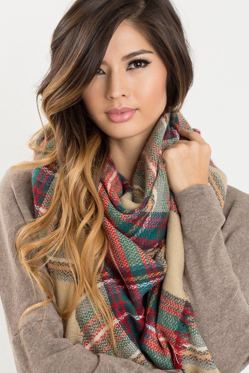Plaid Knitted Scarf Beige - Holly - Morning Lavender Online Boutique
