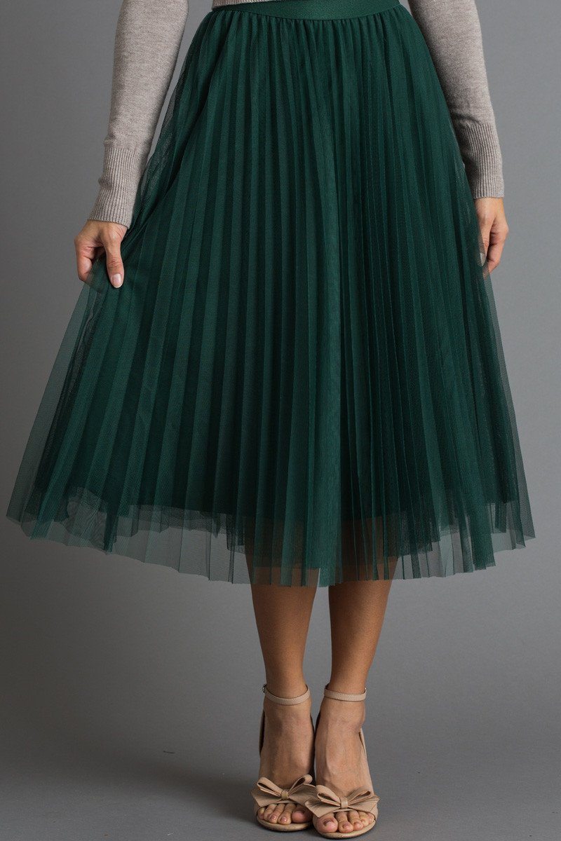 Tulle Midi Skirt Pleated in Green - Vienna - Morning Lavender