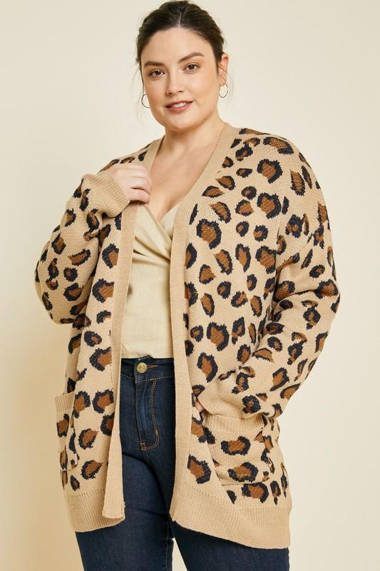 Curvy Jana Leopard Cardigan Sweaters Hayden Tan 1XL/2XL 