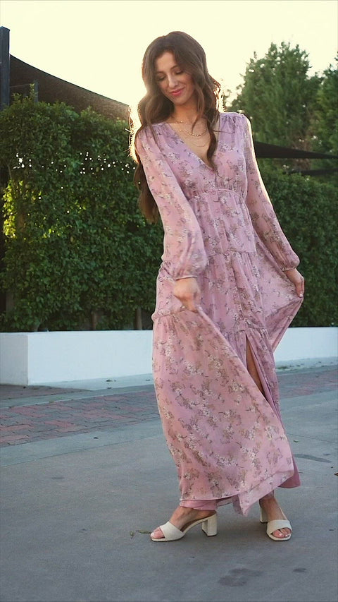 floral long sleeve maxi dress Luna Dusty Rose/Light Brown / S This maxi dress is the perfect dress for wedding guests! The Inspiration Cream Floral Maxi